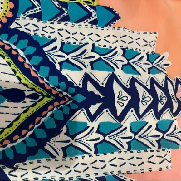 PINK OWL Sleeveless Peach/Navy Geo Shift Dress w/ Emb details Sz M EUC - Picture 9 of 11